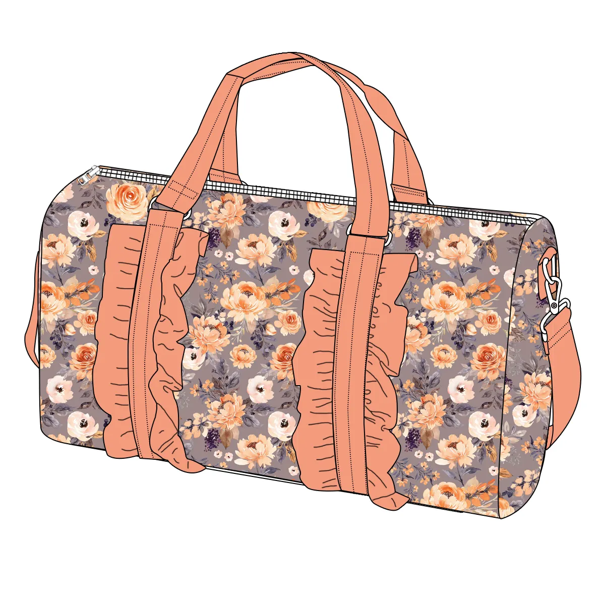 กระเป๋าเดินทางทรงดัฟเฟิลสำหรับเด็กผู้หญิงตัวเล็กพิมพ์ลายดอกไม้สำหรับฤดูใบไม้ร่วง