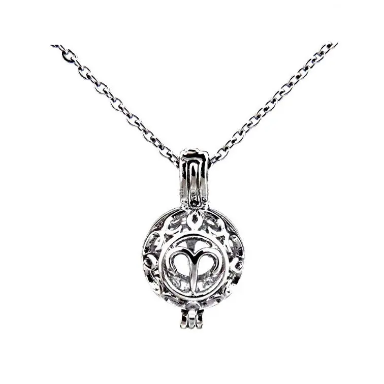 Nouvelle arrivée cadeau d'anniversaire Zodiaque Belier pendentif collier pour fille, semi 925 argent montures de perles en gros