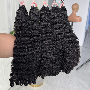Extensions de cheveux bouclés en crochet, cheveux humains, noir naturel, pointes bouclées douces, pour looks bohèmes au crochet. - Product Image 3