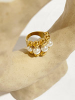 Bague Statement en Acier Inoxydable Plaqué Or 18K avec Perles Baroques et Perles Massives, Style Vintage pour Hommes et Femmes