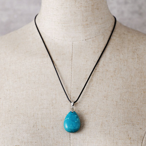 Collier en corde cirée avec pendentif en pierre turquoise en forme de larme, bijoux de mode pour femmes, artisanat culturel, cadeau - Product Image 4