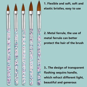 Ensemble de pinceaux à ongles plats à manche diamanté personnalisé, outils de sculpture et de peinture pour poudre acrylique, pinceaux de manucure pour salon et nail art - Product Image 4