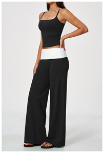 Conjunto Deportivo Casual de 2 Piezas para Mujer, Top Corto de Punto sin Mangas a Rayas Azules, Pantalones Acampanados de Cintura Alta, Transpirable, Primavera Verano - Product Image 2