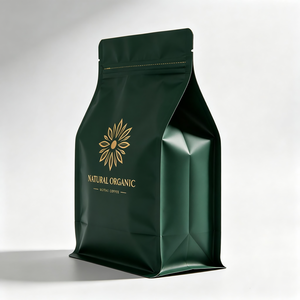 Bolsa Doypack de Café Orgánico Natural con Diseño de Hoja de Oro Verde, Grado Alimenticio, Laminada BOPP, Termosellable con Tirador - Product Image 6
