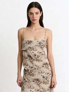 Abito <span class=keywords><strong>lungo</strong></span> <span class=keywords><strong>leopardato</strong></span> con scollo all'americana, vita aderente e gonna lunga, stile streetwear, in acetato ecologico - Product Image 1