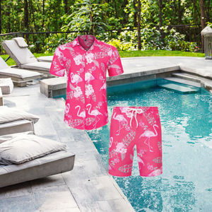 Camisa Hawaiana Casual para Hombre con Estampado de Flamencos, Personalizada, de Manga Corta, Cierre de Botón, Nueva, Conjunto de Dos Piezas para Playa de Verano - Product Image 3