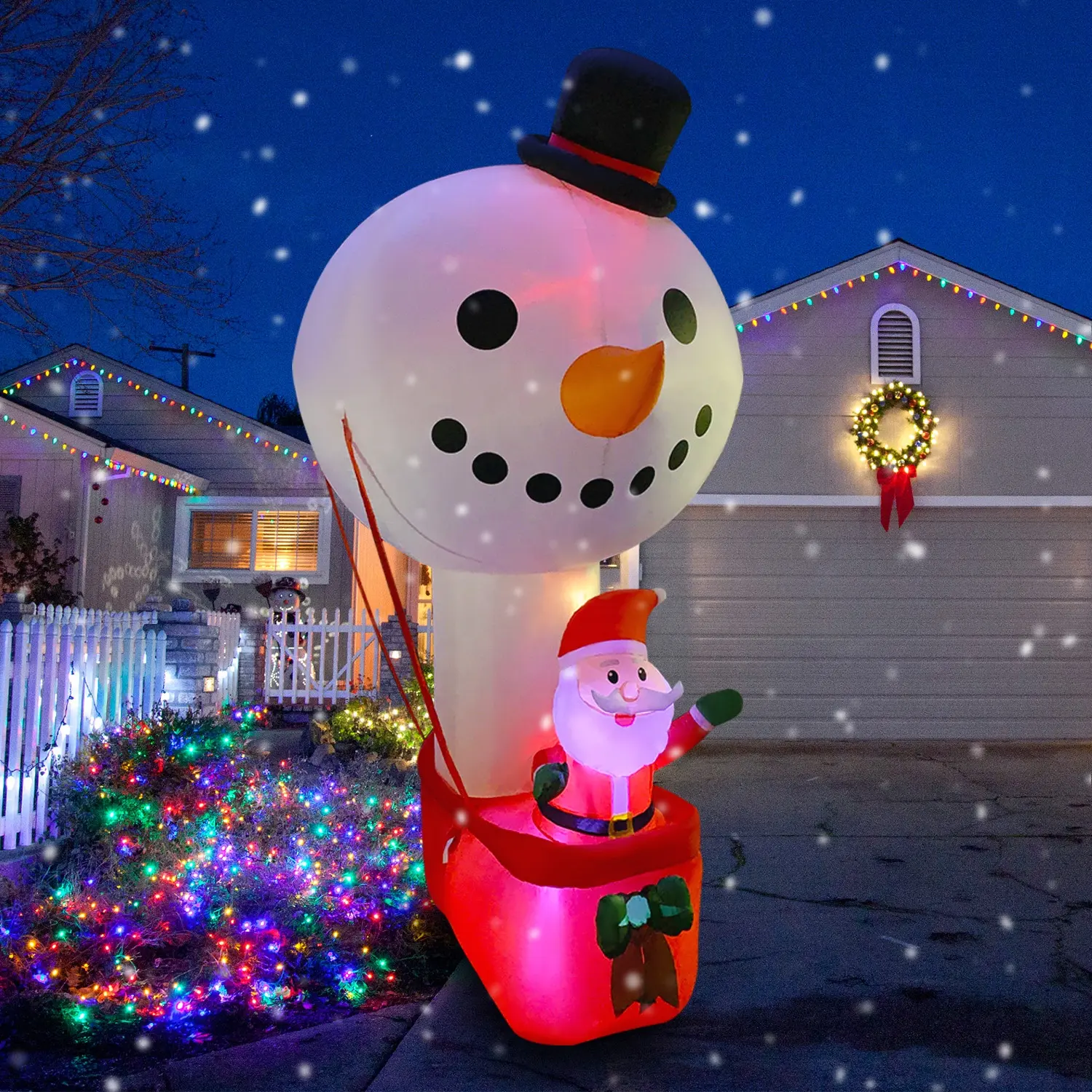 9ft 270Cm Sneeuwpop Heteluchtballon En Kerstman Opblaasbare Kerstversiering Feestartikelen Met Led-Verlichting