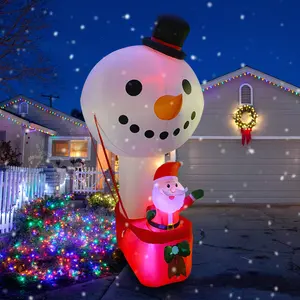 9 pies 270cm muñeco de nieve globo de aire caliente y Santa Claus inflable decoración de Navidad suministros para fiestas con luces LED