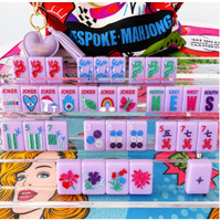 Tuiles de Mahjong sur mesure violettes, mignonnes et colorées, style américain, motifs Arc-en-ciel, Champignon, Tortue, Bambou, Papillon pour le divertissement