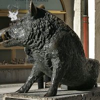 Statue de sanglier sauvage en bronze antique grandeur nature pour décoration extérieure, sculpture d'animal assis
