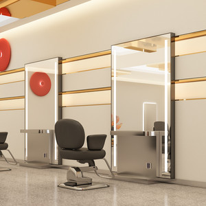 Miroir de salon commercial, miroir de coiffure sur pied avec cadre en acier inoxydable, mobilier de studio de beauté - Product Image 4