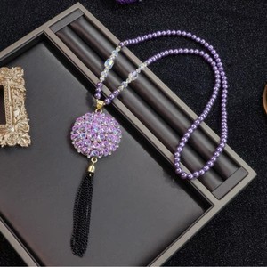 Purple Aura From The East Long Necklace For Women Crystal Flower Pendant Alloy Chain Everyday Wear Light Luxury Sweater - Product Image 2