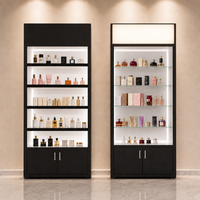 Étagère de présentation de parfums noire, vitrine pour boutique de parfums, étagères éclairées par LED avec panneaux en verre, base de rangement