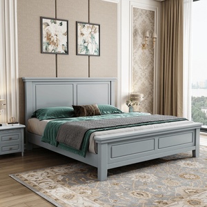 Lit moderne en bois massif taille King/Queen, table de chevet, mobilier de chambre à coucher, style simple pour jeunes, populaire - Product Image 2