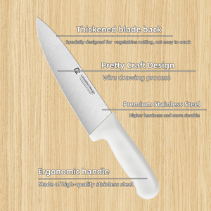 Couteau de chef professionnel simple, lame en acier inoxydable, manche en plastique blanc, finition brossée, style minimaliste, pour droitier, 6-7,9 pouces - Product Image 3