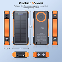 Batterie solaire portable 20000mAh avec câble rétractable intégré, chargeur sans fil et cordon