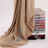 Écharpe et foulard longs et doux en soie artificielle imprimée, motif feuille, orné de strass, effet chauffant