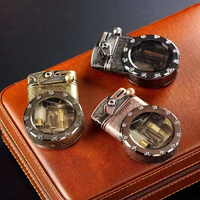 Briquet à gaz rétro transparent à bras oscillant, briquet à double flamme bleue coupe-vent, utilisé pour la vente en gros de cadeaux