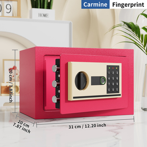ตู้เซฟอิเล็กทรอนิกส์พร้อมรหัสผ่าน ล็อคลายนิ้วมือ กุญแจฉุกเฉิน ตู้เซฟนิรภัยป้องกันไฟไหม้ ซ่อนได้ กันน้ำ สำหรับเก็บเงินสด สีแดงกุหลาบ - Product Image 1
