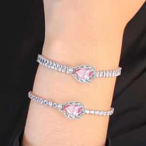 RINNTIN LMB01 + LMN09 gioielli all'ingrosso della fabbrica regolabile rosa zircone bracciale 925 argento Sterling Tennis bracciale - Product Image 1