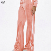 Ensemble assorti deux pièces pour femme Y2K en velours avec logo personnalisé, comprenant un sweat à capuche court zippé à rayures latérales et un pantalon évasé taille haute