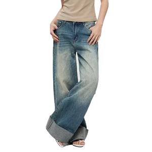 Vaqueros de mezclilla azul estilo novio personalizados para mujer, 100% algodón, lavados, vintage, holgados, talla grande - Product Image 2