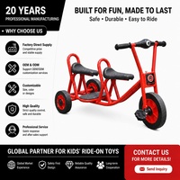 Tricycle double siège en métal rouge pour enfants, tricycle tandem pour 2 personnes pour la maternelle, l'école, les jeux en plein air