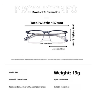 Lunettes de vue rectangulaires à monture intégrale Chenya 098, solides, anti-UV, légères, pour adultes, unisexe - Product Image 2