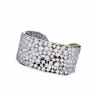 Bracelet manchette large et épais en argent plaqué rhodium avec zircone cubique blanche, style Dubaï, pour mariage et mariée
