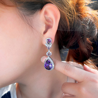 Boucles d'Oreilles Romantiques Pendantes Faux Piercings Clip Pour Femme Sans Perçage, Violettes Pour Fiançailles et Banquets