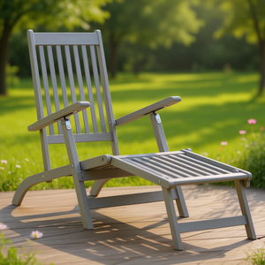 Sedia da Giardino in Legno di Acacia Massiccio con Poggiapiedi, Grigio Chiaro, Reclinabile, Arredo da Esterno - Product Image 2