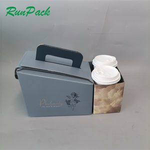 Özelleştirilmiş ucuz take away bento gıda konteyner sıcak içecek kraft el işi kağıdı kupası tek kullanımlık zanaat çay kahve taşıyıcı kağıt bardak tutucu - Product Image 2