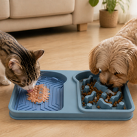 Gamelle 2-en-1 pour animaux : Bol anti-étouffement et tapis à lécher antidérapant en plastique pour chiens et chats
