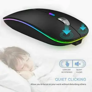 Mouse Senyap Ultra-tipis 2.4G Kualitas Tinggi Lampu LED 7 Warna Mouse Nirkabel Isi Ulang Cocok untuk Komputer Desktop