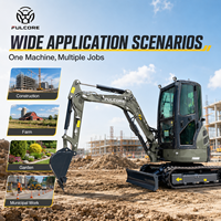 Mini-excavatrice FULCORE de qualité supérieure, homologuée CE, avec support d'accessoires multifonctionnel pour travaux agricoles, avec cabine.