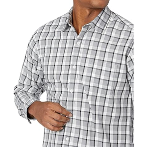 Camisa de vestir digital a cuadros para hombre, de verano, con cuello vuelto, manga larga, de algodón teñido en hilo, de un solo botón. - Product Image 3
