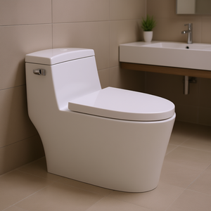 WC monobloc en céramique à cuvette allongée, chasse d'eau par siphon, à poser au sol, design contemporain, pour salle de bain - Product Image 2