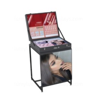 Support cosmétique portatif en métal de support d'affichage de plancher combiné avec la vitrine se pliante pour le salon de beauté
