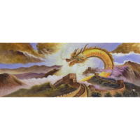 Peinture chinoise grandeur nature de la Grande Muraille avec dragon doré, encadrée et peinte à la main, pour la décoration de hall d'entreprise.