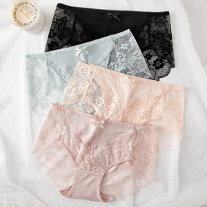 Women's Lace Knitted Bikini Panties Mid Rise Floral Embroidered Breathable Sexy Underwear Intimates Lingerie