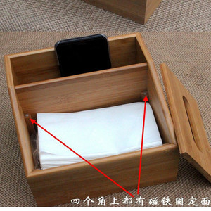 Caja de pañuelos de bambú rectangular, organizador de escritorio multiusos con soporte para teléfono - Product Image 2