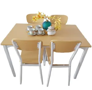 Большой деревянный обеденный стол с металлической рамой и набор из 4 стульев для оптовой продажи