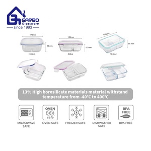 Juego de 3 recipientes de vidrio de borosilicato de alta calidad para horno con tapa de plástico, aptos para microondas, venta al por mayor de fábrica, bajo MOQ, <span class=keywords><strong>Garbo</strong></span> - Product Image 3