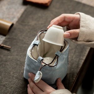 Portable Square Kitchen Tea Set Cloth <b>Bag</b> Modern Design <b>Foldable</b> Eco-Friendly Storage for Tea Cups and Canister Travel Use - Product Image 1