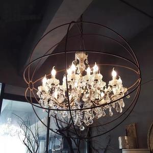 Lampe suspendue vintage industrielle américaine Orb Crystal Chandelier Hardware <span class=keywords><strong>Metal</strong></span> <span class=keywords><strong>Cage</strong></span> LED Candle Bulbs Restoration Lighting - Product Image 1