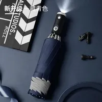 LS Haute Qualité Vente en Gros Parapluie Lampe de Poche Automatique 3 Plis avec Poignée Lumière LED avec Bande Réfléchissante