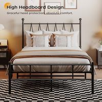 Cadre de lit noir mat de taille double Homeiju Plate-forme robuste à lattes en métal Supports pour maison intelligente Aucun ressort de boîte nécessaire Assemblage facile