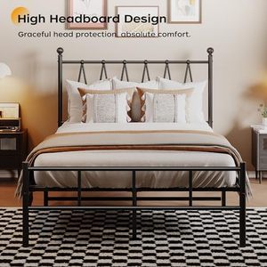 Homeiju Đôi Kích Thước Matte Giường Màu Đen Khung Heavy Duty Nền Tảng Kim Loại Thanh Nhà Thông Minh Hỗ Trợ Không Có Hộp Mùa Xuân Cần Dễ Dàng Lắp Ráp - Product Image 3