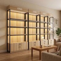 Meuble de présentation cosmétique en bois avec éclairage LED, couleur et dimensions personnalisables, étagères durables et faciles à nettoyer