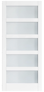 Porte de grange en bois blanc à 5 panneaux, version démontable, avec panneaux de verre dépoli - Product Image 4